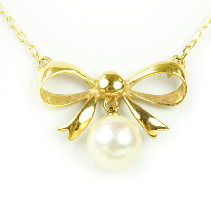 ☆MIKIMOTO☆リボン一粒パールシルバーネックレス☆とても美品☆ MIKIMOTO ミキモト リボン 一粒パール ネックレス シルバー