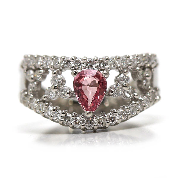 Pt900 パパラチアサファイアリング 8号 0.502ct ダイヤモンド 0.59ct プラチナ 指輪 20979 【中古】 75,383円