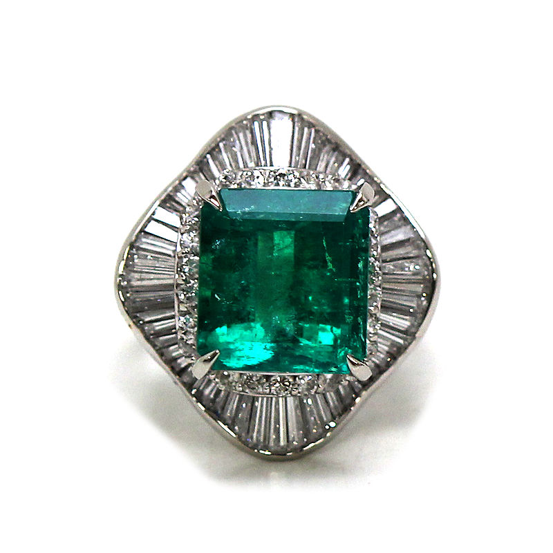 Pt900 コロンビア産エメラルドリング 11号 5.736ct ダイヤモンド 1.05ct 約15.2g プラチナ 指輪 30912 【中古】