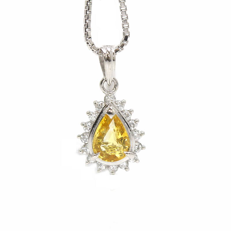 イエローサファイアネックレス 0.87ct ダイヤモンド 0.21ct 雫型 プラチナ Pt850/900 41cm 5.8g 31255|たまや質店