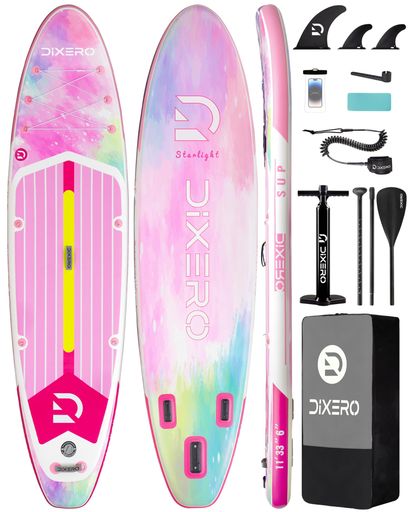 Dixero(ディクセロ)空気注入式スタンドアップパドルボード11フィートx33インチ大人用エクストラワイドパドルボードプレミアムアクセサリー付き調節可能なパドルハンドポンプボトムフィ…