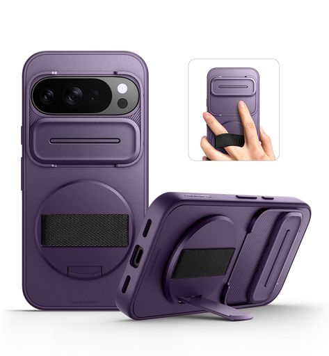 SURITCH相応うGooglePixel10ProXL容れもの、360°回転させる式ハンドストラップ、電話を掛ける手持ち部分保持者、インビジブルキックスタンド、スライドカメラカバー付き添い人、牢固たるな耐衝撃保護すること取りまかなう-パープル