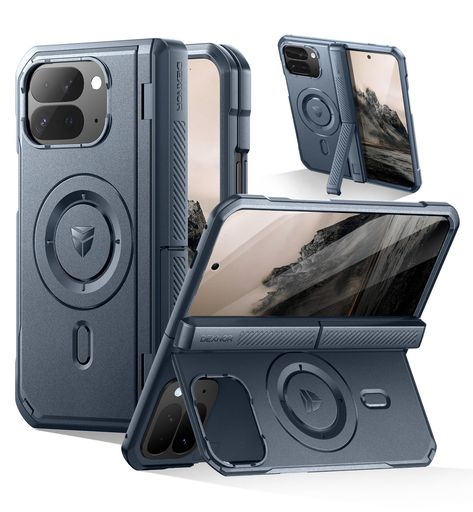 DexnorGooglePixel10ProFold用容れもの磁石式向こう正面画面防御すること写真フィルム\u0026蝶つがい防御すること付き添い人フルボディラグド防御することカバーバンパーケース(青碧)