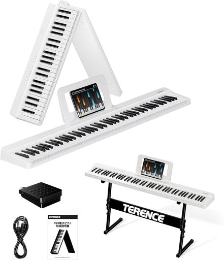 TERENCE電子ピアノ88鍵盤折り畳み式キーボードタッチレスポンス鍵盤4ユニットスピーカー生ピアノと同じ鍵盤サイズMIDI対応キーボードスタンド/ペタル付き充電型128種音色コンパクト持ち運… 13,484円
