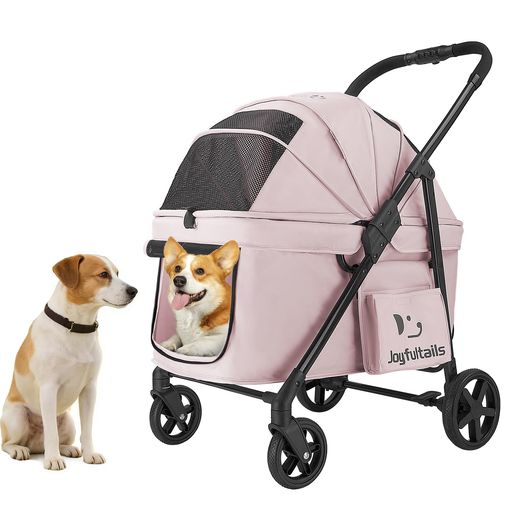 Joyfultailsペットカートワンタッチ折りたたみ式中型犬多頭用ペットバギー耐荷重20KG大位相空間低床型乗り降りラクラクドッグカート4輪前輪360°回転させる後輪打ち切り付き添い人わんわん手押し車お出かけ散…