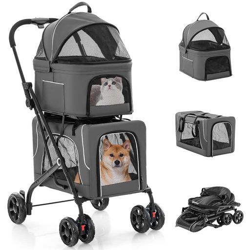 Giantex愛玩動物手押し車引きはなつ型折りたたみ式3-インチ-1耐荷重上段15KG下段15KG多頭犬用猫用犬用持ちはこび犬バギーブレーキ付き添い人つや消し付き添い人キャノピー付き添い人傍え隠し付き添い人2段式の上下段書き割り小型…