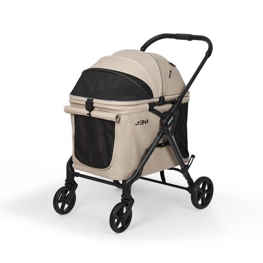 JoPet愛玩動物手押し車中型犬用低床船室折りたたみ式片手取りまわしワンタッチ折りたたみクイックリリースホイール前後両開きPU車輪