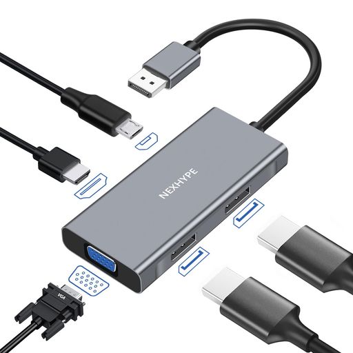 DisplayPortスプリッターMSTハブ4K@60HzDisplayPorttoデュアルDP+HDMI+VGAモニタースプリッターDisplayPort分配器拡張モード対応