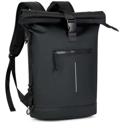 [Lekesky]ロールトップリュック防水拡張可能18-25L17インチPC収納軽量背面通気パッド付きサイドファスナー付きバイク/通勤/通学/釣り/旅行/アウトドア兼用多機能ポケット男女兼用おしゃれ学…