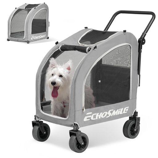 EchoSmile愛玩動物手押し車小型犬中型犬4輪折りたたみ四季相応う最大限度積み上げる60kg犬猫用納めるカゴ付き添い人手持ち部分合わせる能力のある薄墨色