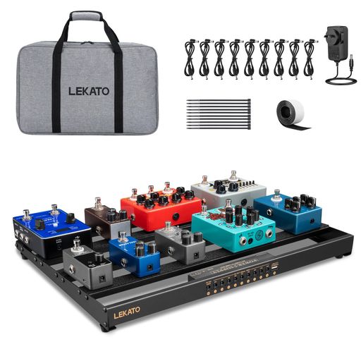 LEKATO ギターペダルボード 電源内蔵ペダルボード 19x12.2x1.8インチ 2.97ポンド ペダルケーブル付きアルミ合金ペダルボード バッグ 粘着フックサイドテープ(19x12.2x1.8インチ)|タムタム 店