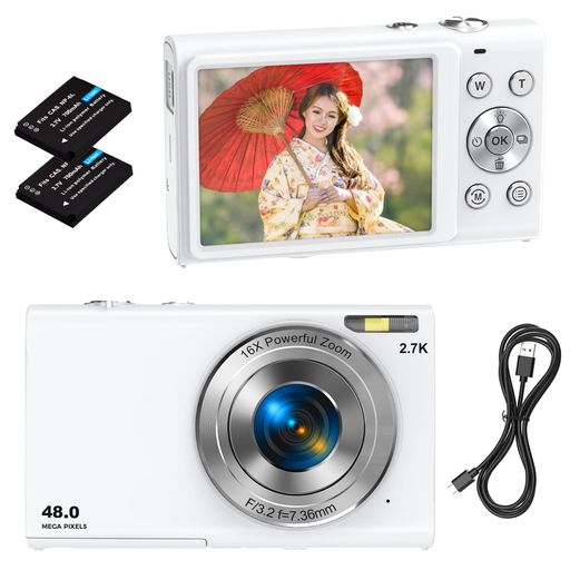 STUOGYUMデジタルカメラ2.7Kオートフォーカスデジカメ4800万画素FHD1520P録画700mAhバッテリー2個搭載16倍ズームウェブカメラ手ぶれ補正顔検出スマイルキャプチャー連続撮影自撮り