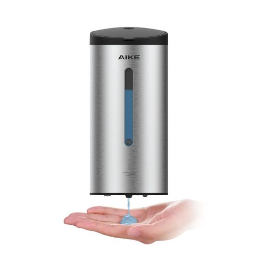 AIKEハンドソープディスペンサー壁掛け業務用ソープディスペンサー自動タッチレス手洗い石けん液対応800ml大容量吐出量5段階調節電池式公共の場用AK1205C(シルバー)