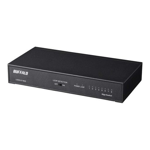 バッファローBUFFALOGiga対応金属筐体電源内蔵8ポートLSW6-GT-8NS/NBKブラックスイッチングハブ簡易パッケージマグネット壁掛け設置対応