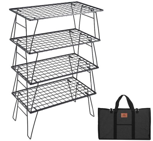 キャンピングムーン(CAMPINGMOON)フィールドメッシュラックキャンプラックブラック軽量薄型4点収納付きT-235-4T