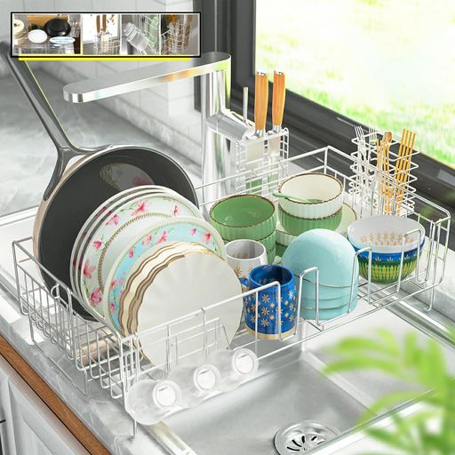 【全金属元素製伸縮式】水切りラックキッチンラックシンク上水切りかご: