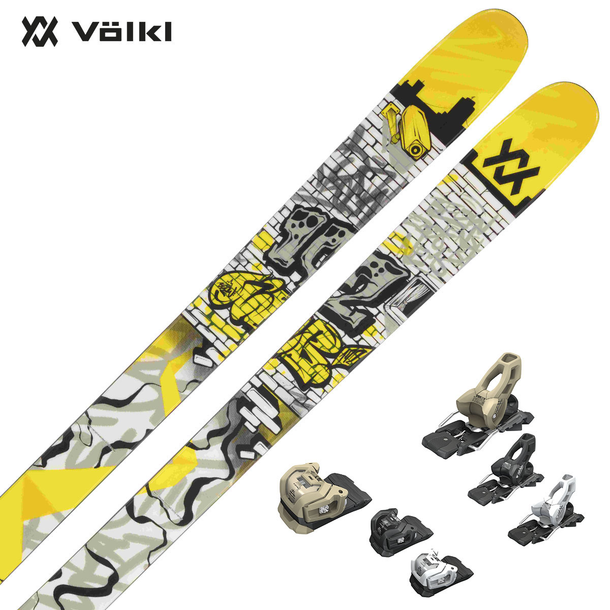 Völkl スキー板 バインディング付き 黒と白 ツインチップ