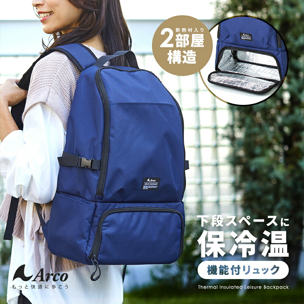 【楽天市場】保冷温スペース付レジャーリュック ネイビー エコバッグ バッグ リュック 保冷温 保冷剤 水滴 結露 お弁当 ドリンク 収納 保温