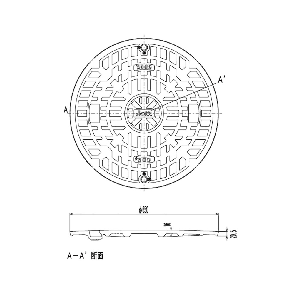 JOTO 脂ﾏﾝﾎｰﾙ  耐圧2t  黒 : JT2-600C-1     蓋のみ ﾛｯｸ付∴∴