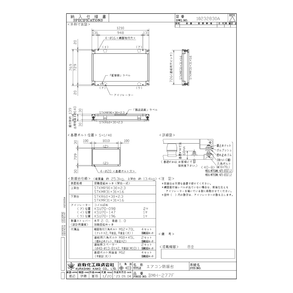 倉敷化工製 防振架台 : BMH-277F