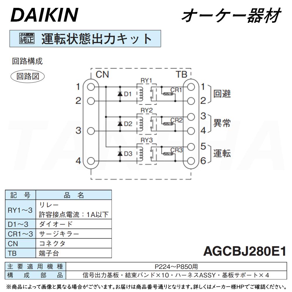 ⊥･ ◎ｵｰｹｰ器材 《AGCBJ280E1》 運転状態出力ｷｯﾄ : ｶﾞｽﾋｰﾄﾎﾟﾝﾌﾟ室外機専用 O.K.KIZAI ﾀﾞｲｷﾝ