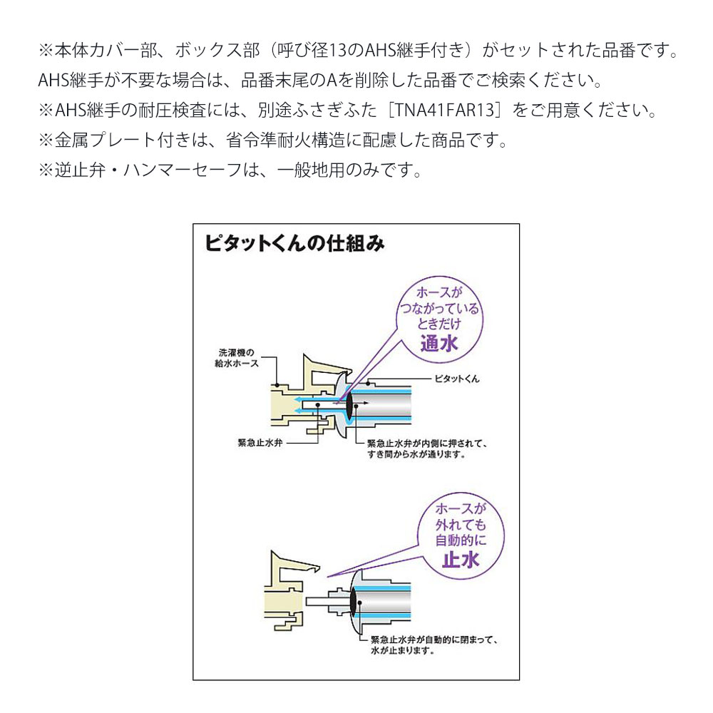 TOTO洗濯機用横水栓(埋込・ホース接続:TWAS10A1ZA∴