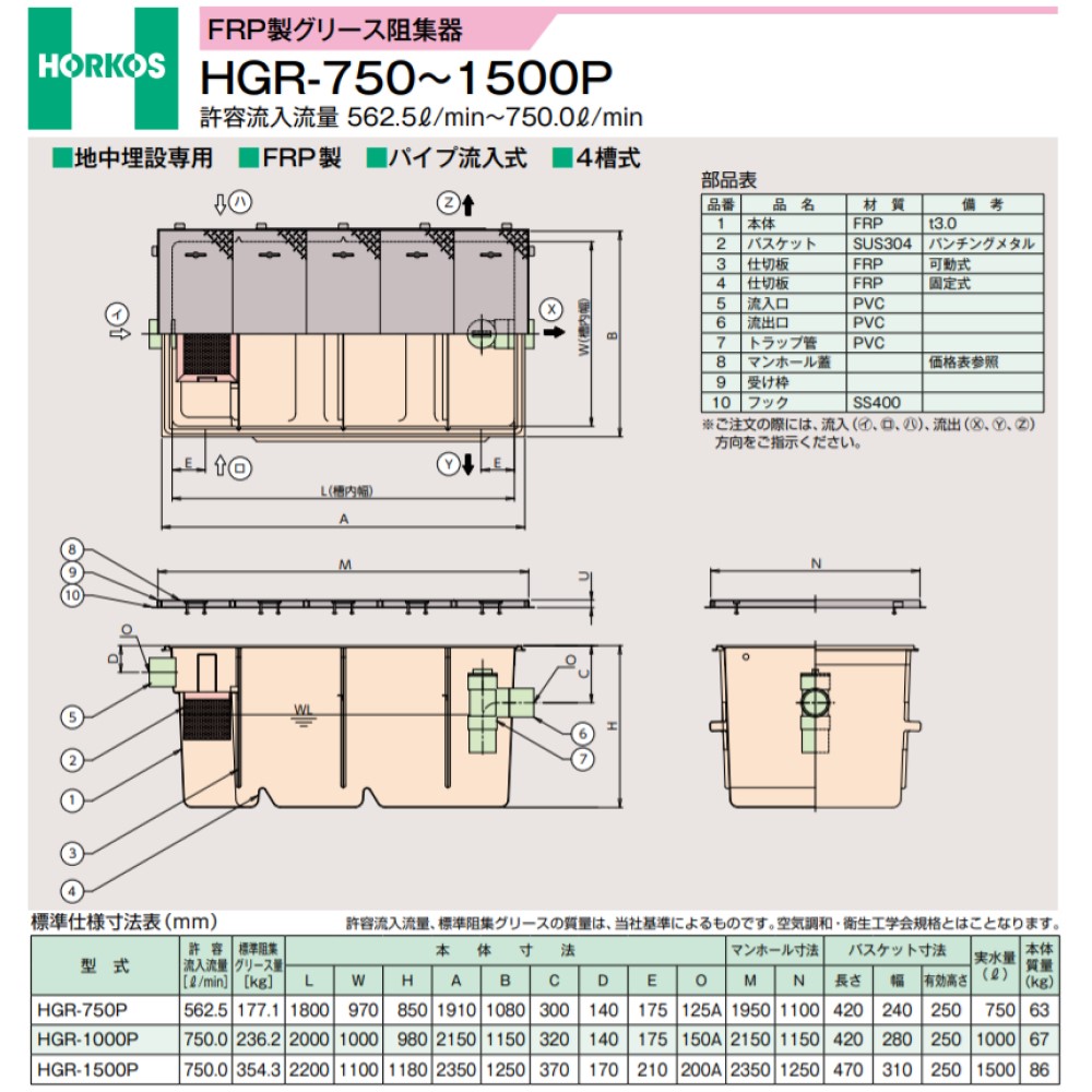 完売 ホーコス Hgr N150p Hgr N30 380p 適用荷重t 6仕様 耐荷重蓋仕様 Frp製グリース阻集器 飲食 厨房用