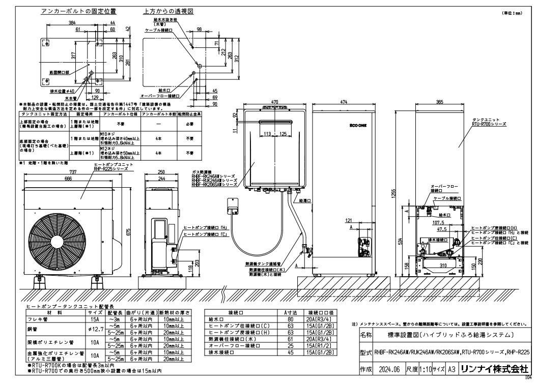 ﾘﾝﾅｲ RHBF-RK246AW-EG -都市ｶﾞｽ (28-5908) : ﾊｲﾌﾞﾘｯﾄﾞふろ給湯器 引きはなす型 ∴