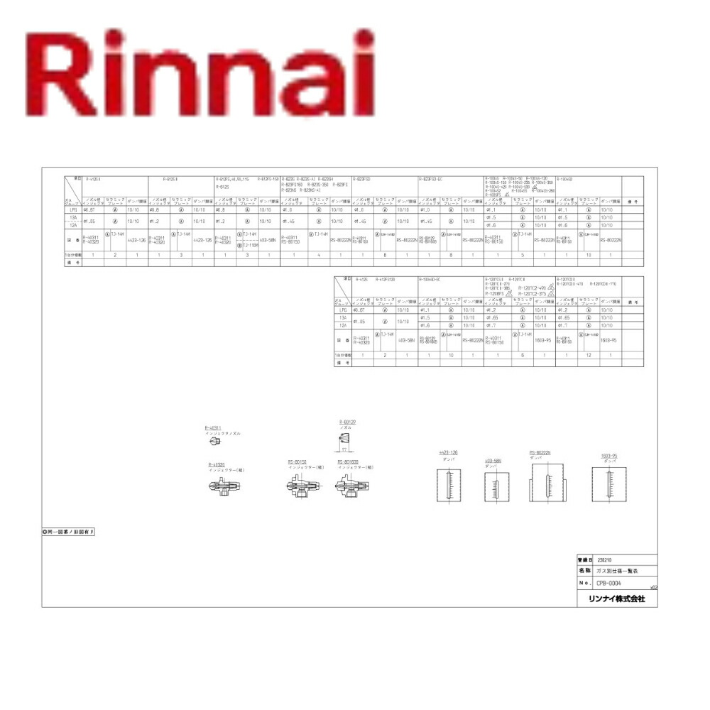 リンナイ R-1207C2-375 LPG (81-6866) : リンナイ 業用バーナー その他 ∴|たね葉