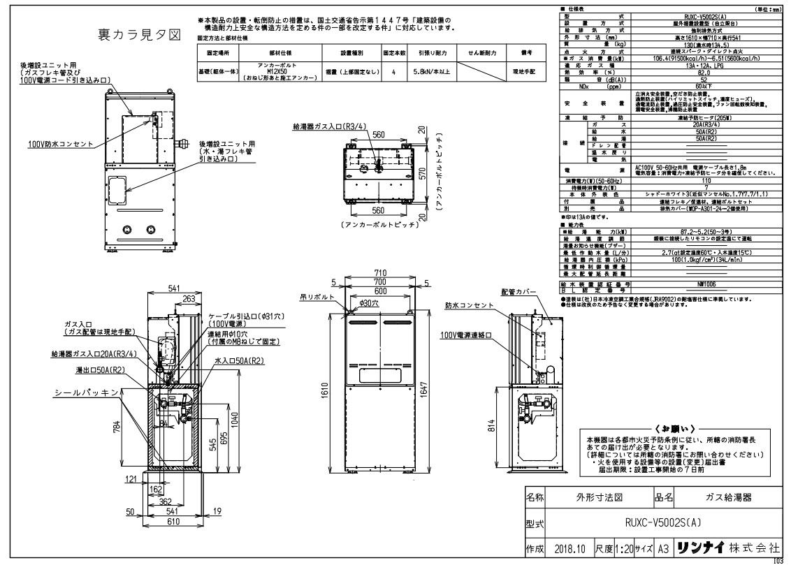 楽天市場】廃番【地域に拠りあす楽 在庫あり】ﾘﾝﾅｲ RUXC-V5002MQ