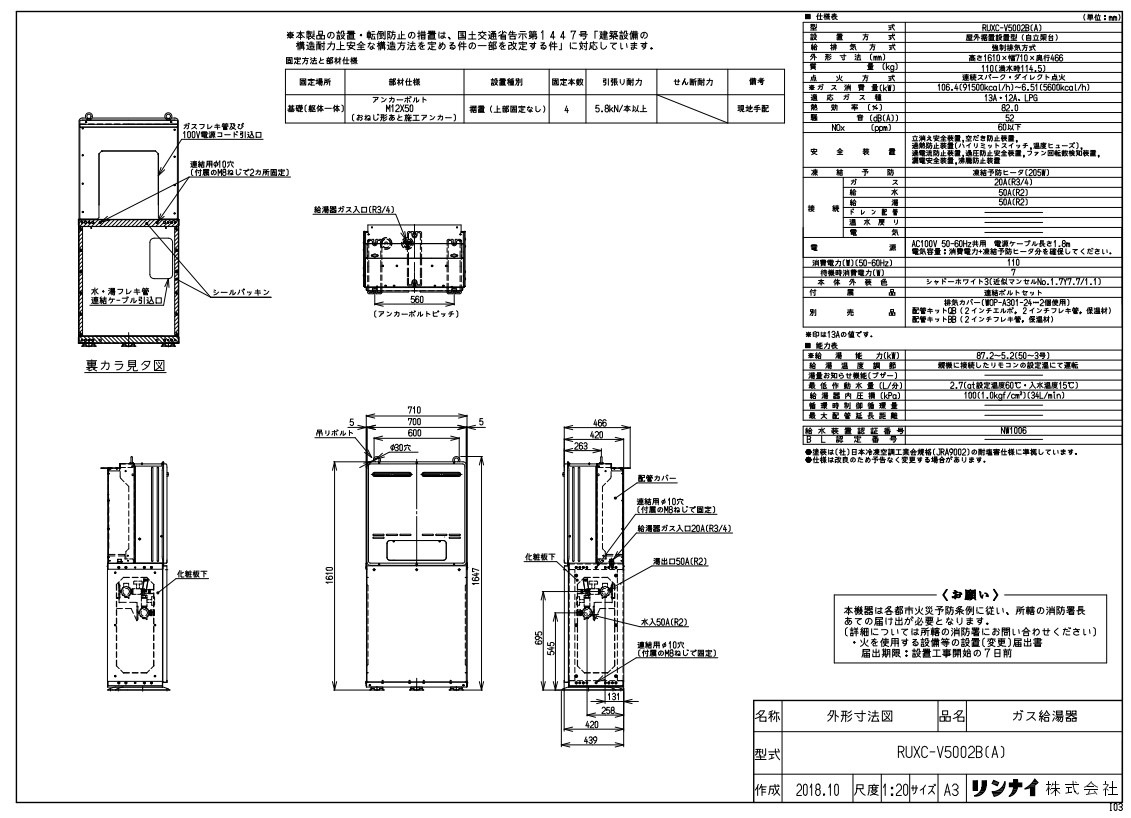 楽天市場】廃番【地域に拠りあす楽 在庫あり】ﾘﾝﾅｲ RUXC-V5002MQ(A