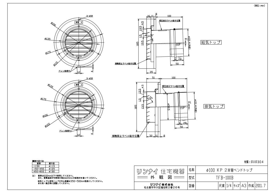 ﾘﾝﾅｲ TFB-100Bﾆﾎﾝｶﾝﾄﾂﾌﾟ (24-2229) : 給湯ｵﾌﾟｼｮﾝ ∴ 家電-給湯器用アクセサリー