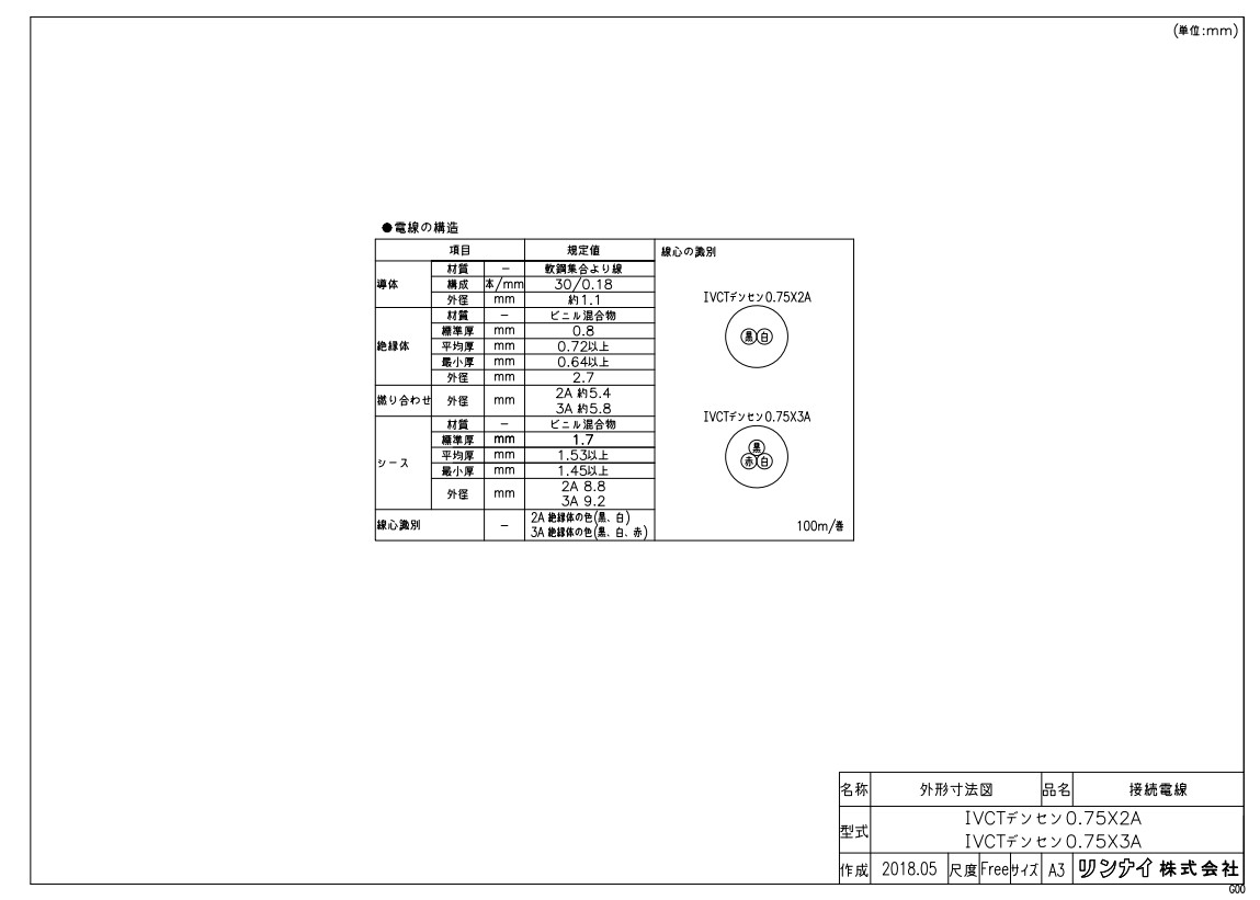 リンナイ IVCT電線0.75・2A (26-3463) : 給湯オプション ∴
