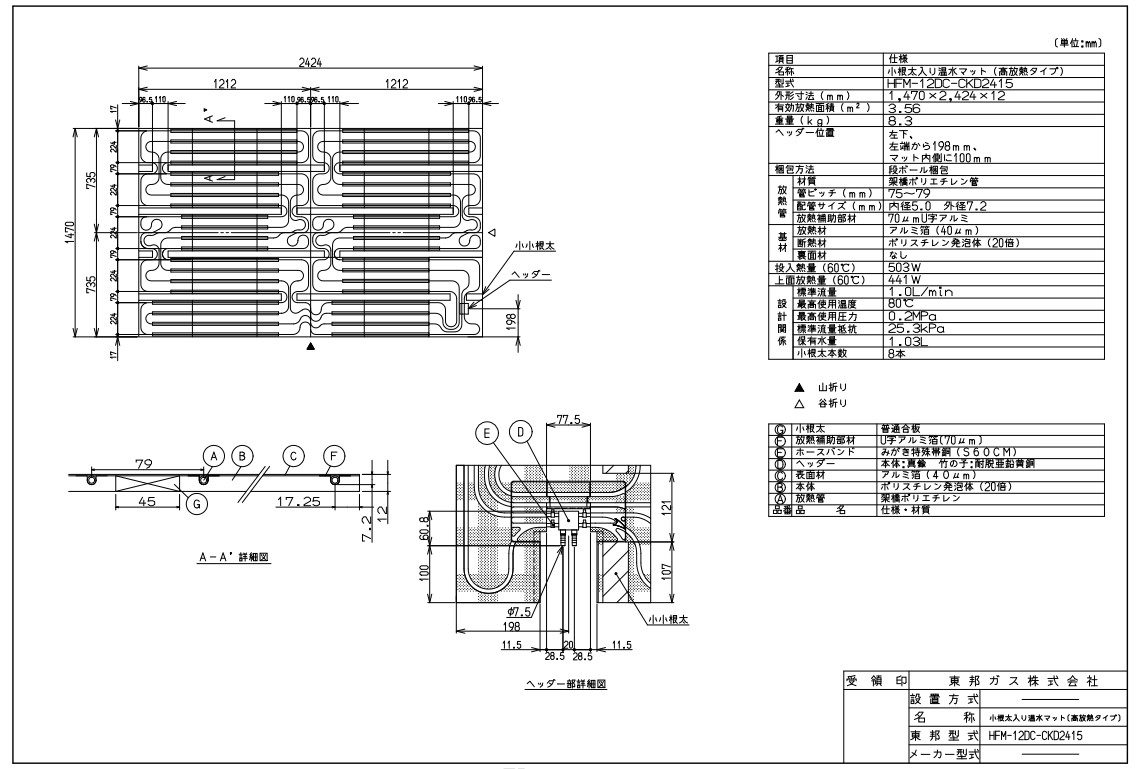 ﾘﾝﾅｲ HFM-12DC-CKD2415ﾏﾂﾄ (26-0846) : 温水ﾏｯﾄ ∴