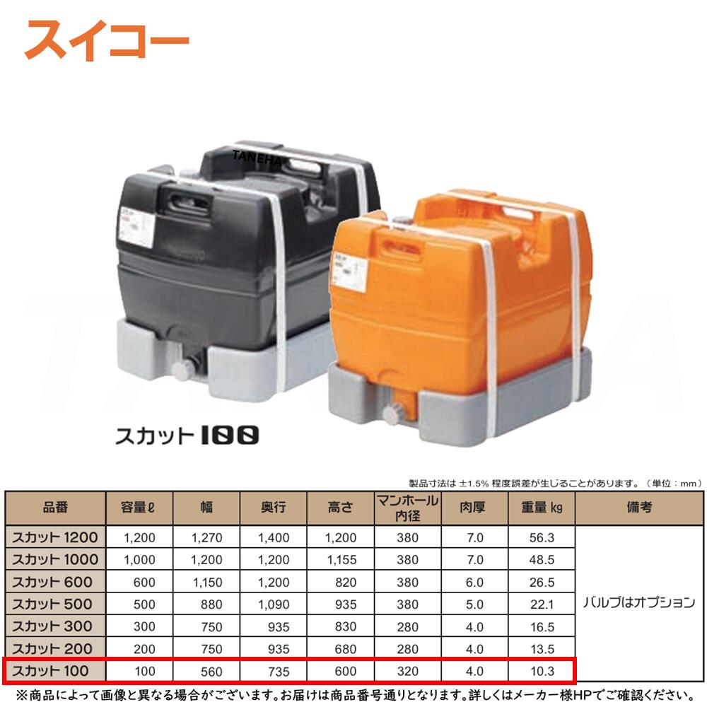 ⊥･ ◎ｽｲｺｰ 《SUKATTO-100BK》 ｽｶｯﾄ 100L 黒 ﾌﾞﾗｯｸ  10.3kg   : ﾛｰﾘｰﾀﾝｸ最上級ﾓﾃﾞﾙ 角 ∴ 農作業散水用･防除用.工事御役目用水用ﾀﾝｸ内の残液ｾﾞﾛで洗い濯ぎの手間いらずの完膚なきまで液出し型.泡立つｽﾁﾛｰﾙ製の受け取り台で横すべりしない