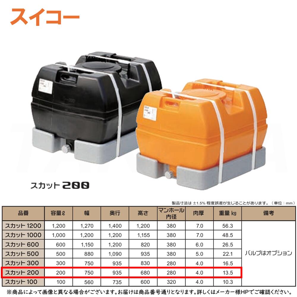 ⊥･ ◎ｽｲｺｰ 《SUKATTO-200BK》 ｽｶｯﾄ 200L 黒 ﾌﾞﾗｯｸ   10.3kg   : ﾛｰﾘｰﾀﾝｸ最上級ﾓﾃﾞﾙ 角 ∴ 農作業散水用･防除用.工事御役目用水用ﾀﾝｸ内の残液ｾﾞﾛで洗い濯ぎの手間いらずの完膚なきまで液出し型.泡立つｽﾁﾛｰﾙ製の受け取り台で横すべりしない