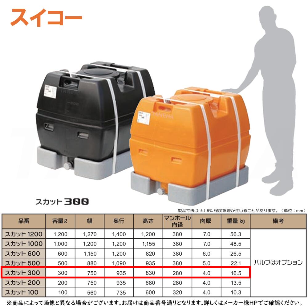 ⊥･ ◎ｽｲｺｰ 《SUKATTO-300》 ｽｶｯﾄ 300L 橙 ｵﾚﾝｼﾞ   16.5kg   : ﾛｰﾘｰﾀﾝｸ最上級ﾓﾃﾞﾙ 角 ∴ 農作業散水用･防除用.工事御役目用水用ﾀﾝｸ内の残液ｾﾞﾛで洗い濯ぎの手間いらずの完膚なきまで液出し型.泡立つｽﾁﾛｰﾙ製の受け取り台で横すべりしない