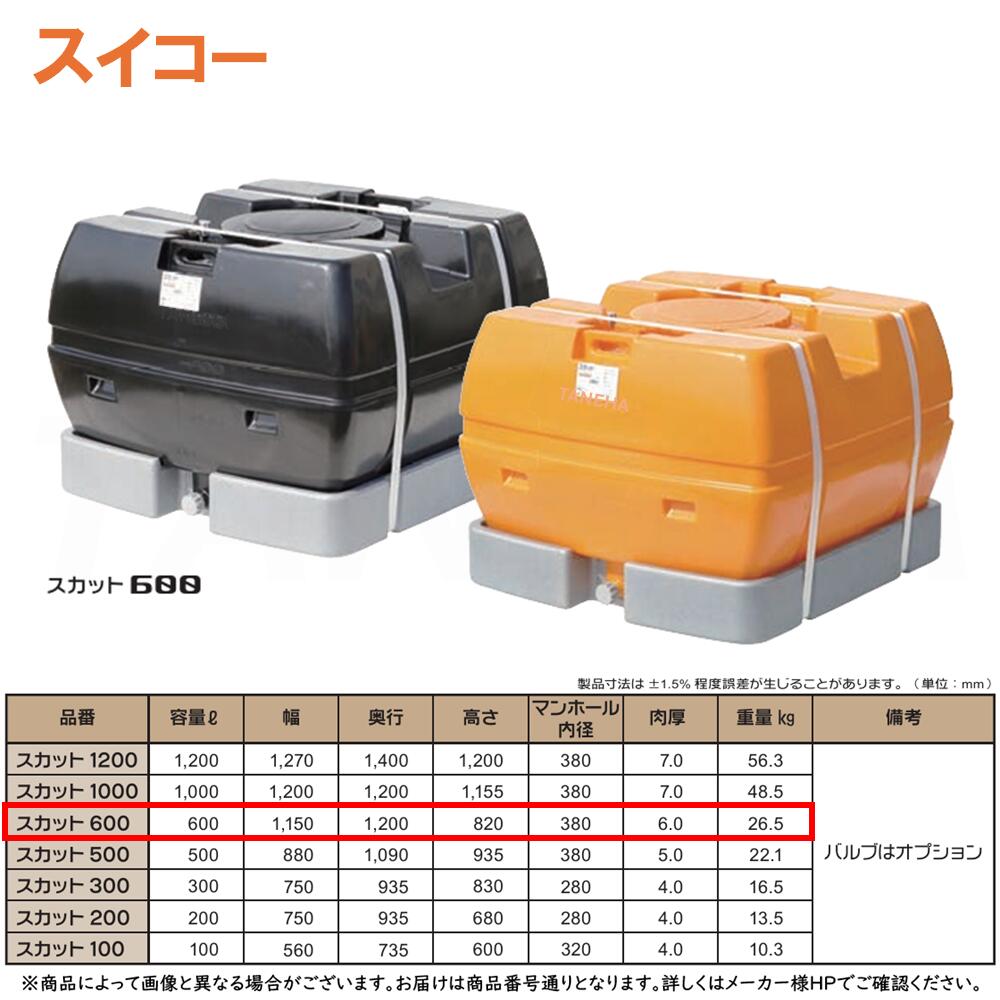 ⊥･ ◎ｽｲｺｰ 《SUKATTO-600BK》 ｽｶｯﾄ 600L 黒 ﾌﾞﾗｯｸ 26.5kg : ﾛｰﾘｰﾀﾝｸ最上級ﾓﾃﾞﾙ 角 ∴ 農作業散水用･防除用.工事作業用水用 ﾀﾝｸ内の残液ｾﾞﾛで洗浄の手間いらずの完全液出し型.発泡ｽﾁﾛｰﾙ製の受け台で横滑りしない