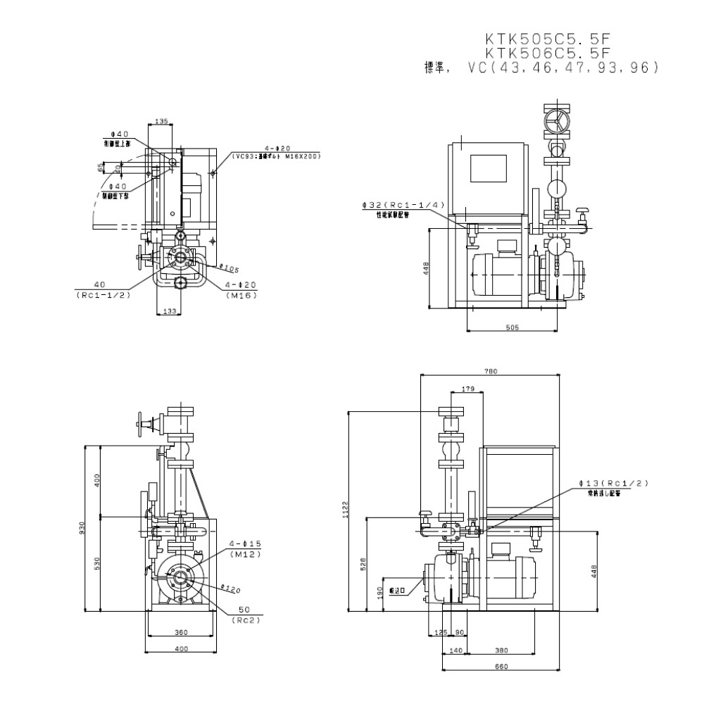 楽天市場 川本製作所 屋内消火ﾎﾟﾝﾌﾟﾕﾆｯﾄ 60hz Ktk506c5 5f 50 40a 300l Min 66m 三相0v 5 5kw 川本ﾎﾟﾝﾌﾟ たね葉