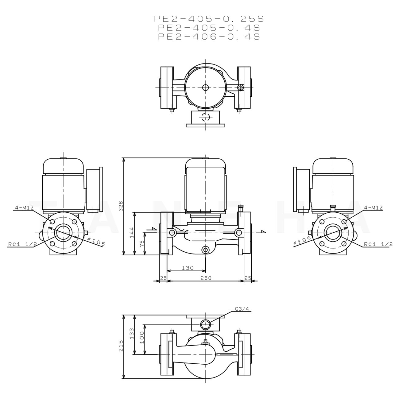 川本ポンプ ステンレス製Ｐラインポンプ 2極 PSS(2)形 50Hz PSS-405-2.2