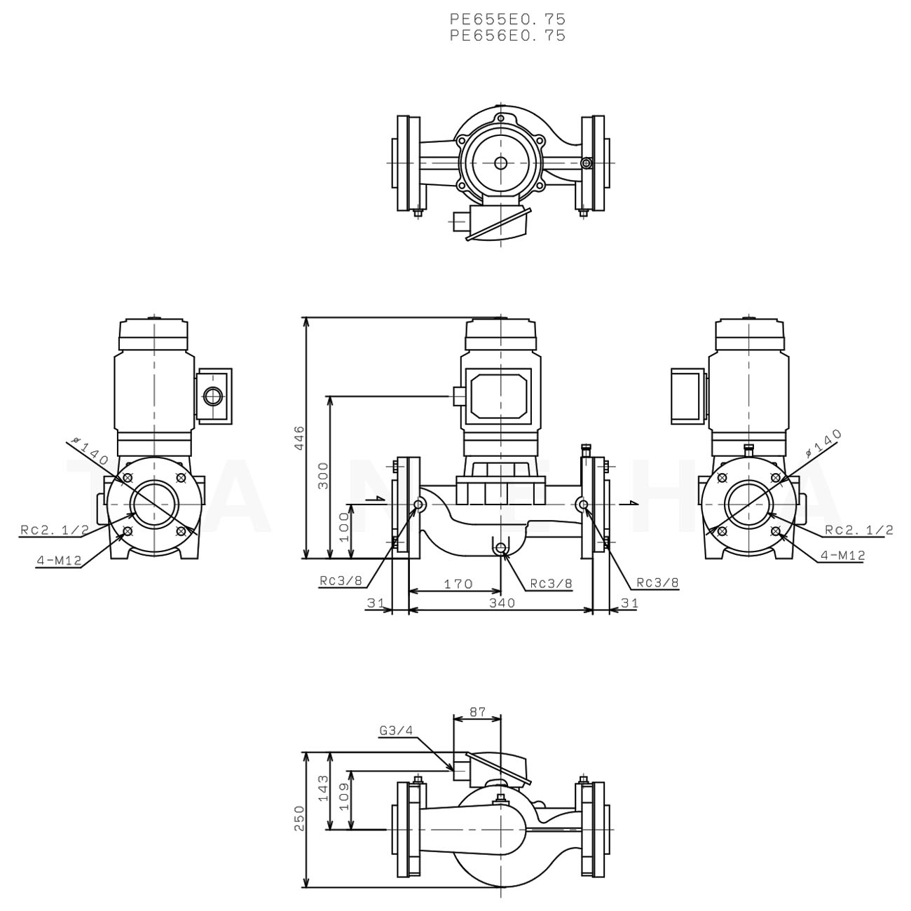 メーカー在庫限り品 川本製作所 Pラインポンプ PE 2 形:PE656E0.75 60HZ
