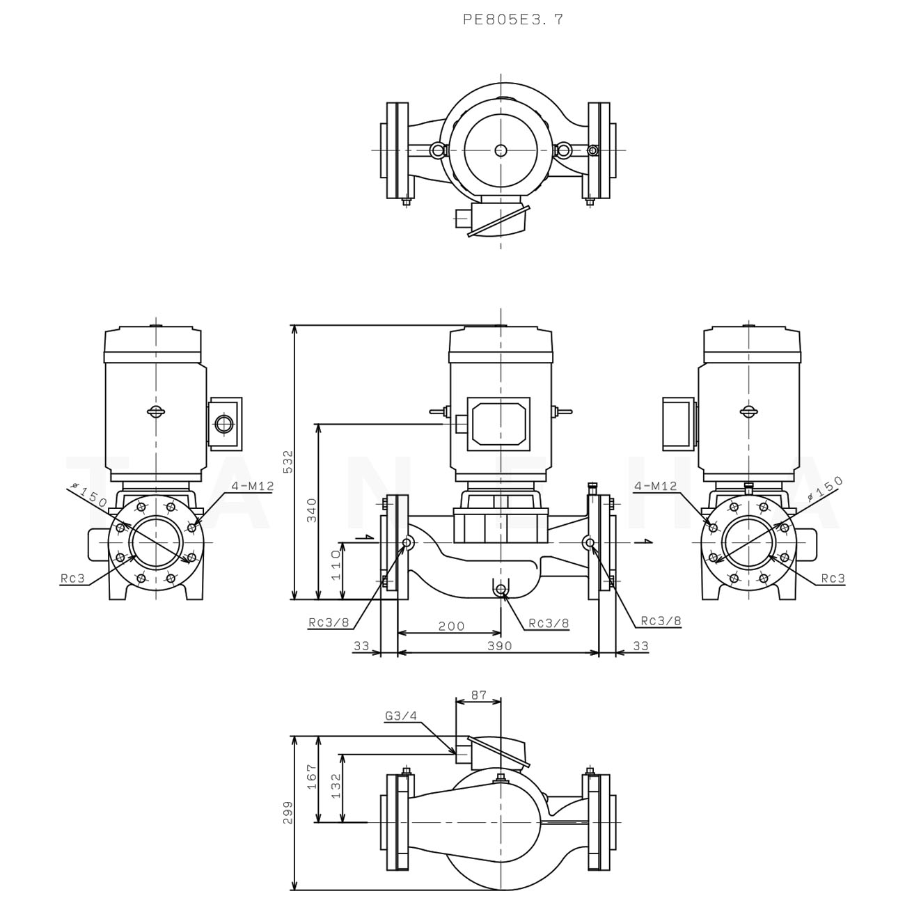 ソルボワ 川本ポンプ PE655E0.75 Pラインポンプ 三相200V 0.75kW 50Hz