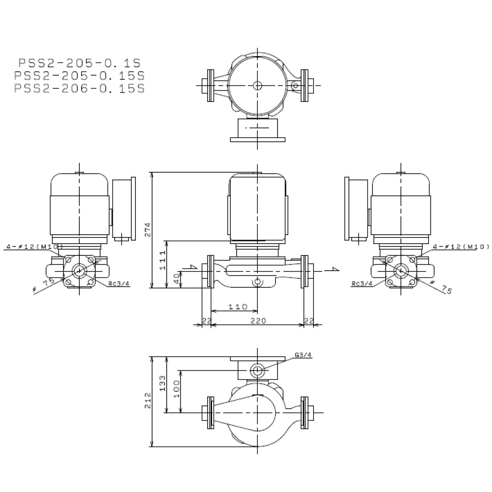 川本ポンプ Ｐラインポンプ 2極 PE(2)形 50Hz PE2-205-0.15S ポンプ