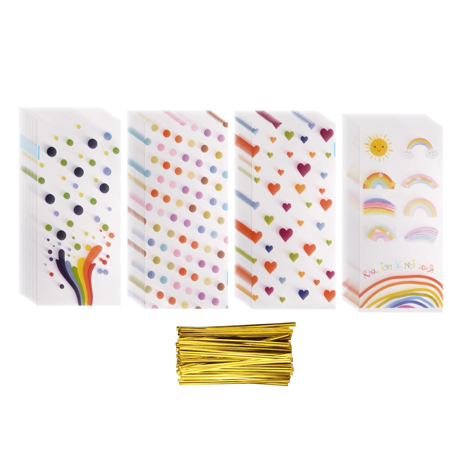 T 200個のセ ロファンお菓子バッグ 10.6"x 5.1" クリアフラットセ ロファンバッグ プラスチックキャンディギフトグッディバッグ クッキースナックパッキングパーティー用ツイ ストタイ付き マルチカラー｜たねまるクローズショップ