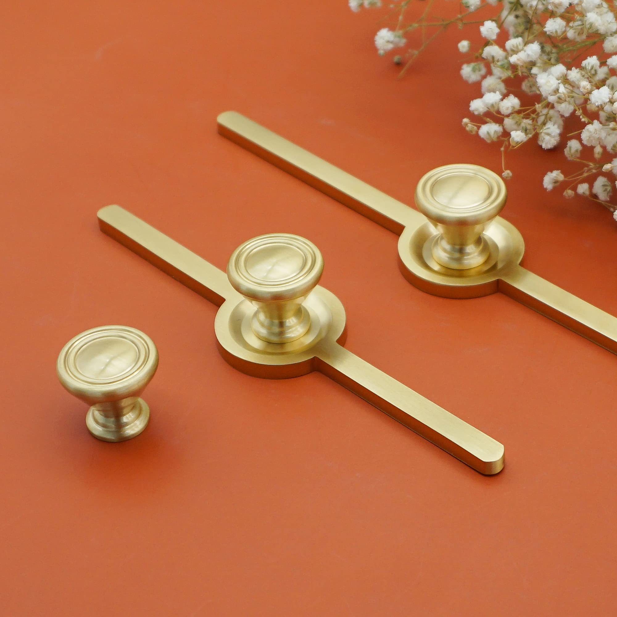 ゴールドバックプレートドレッサーノブ 真鍮引き出しノブ プルキャビネットプルハンドル金具 (4、小さなバックプレート付きノブ)