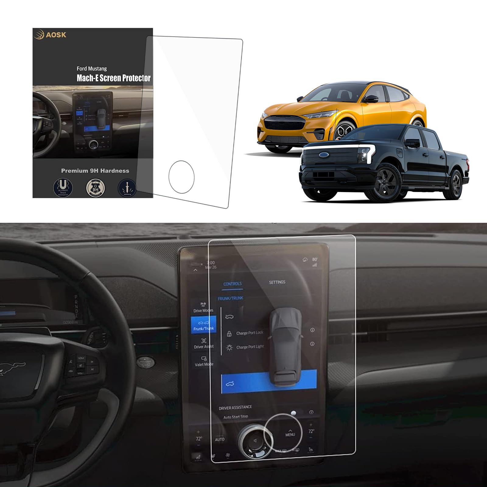 E/F-150 Lightning クリア 9H HDスクリーンプロテクター センターコンソール対応 2021-2024 Mustang Mach-E/ 2022-2024 F150 Lightning 15.5インチスクリーン アンチグレア (HD)