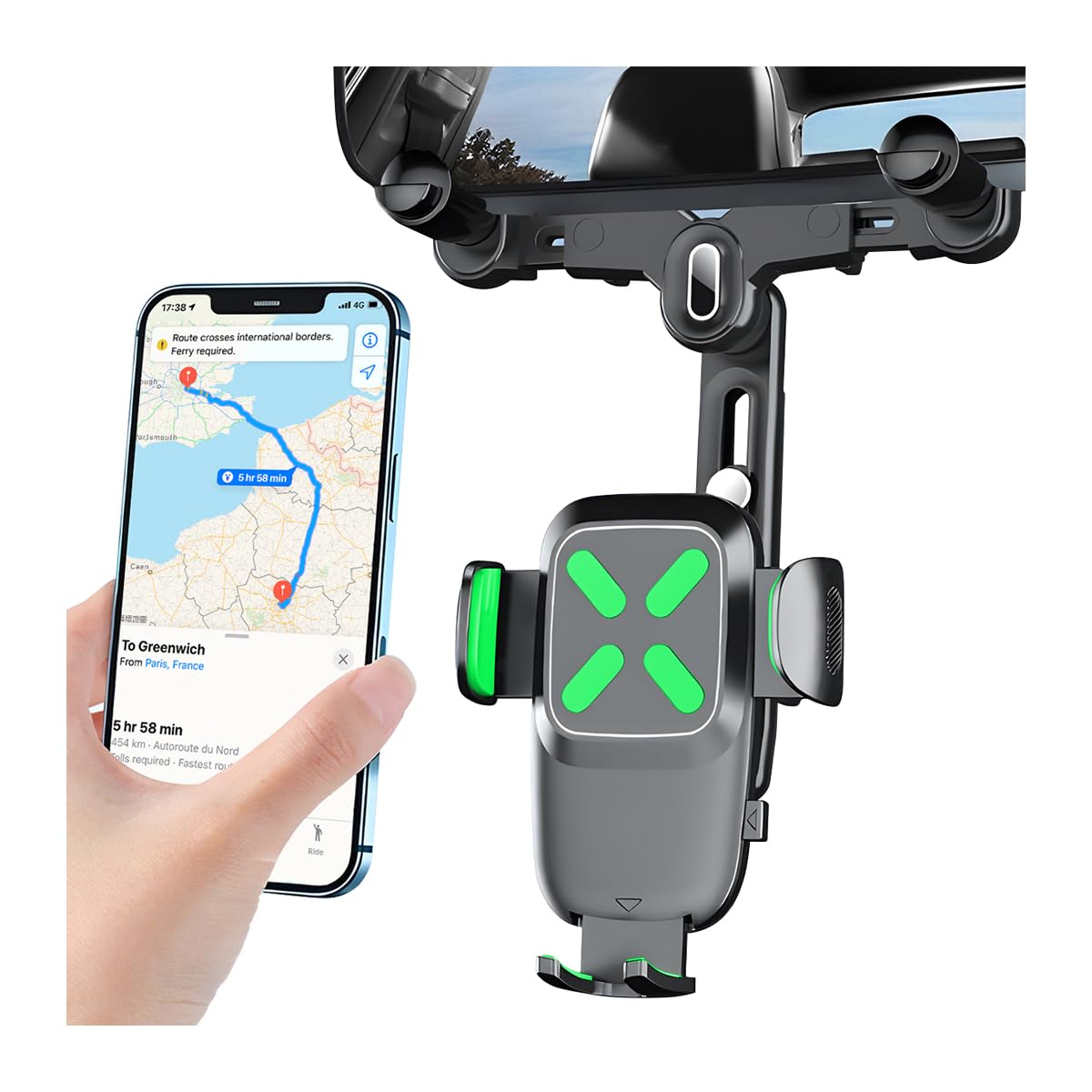 車用リアビューミラー電話ホルダー 360°回転&格納式 自動バッククリップ モバイルマウントホルダー 多機能GPSホルダー 揺れ防止設計 すべての電話&車に対応 (ブラック)