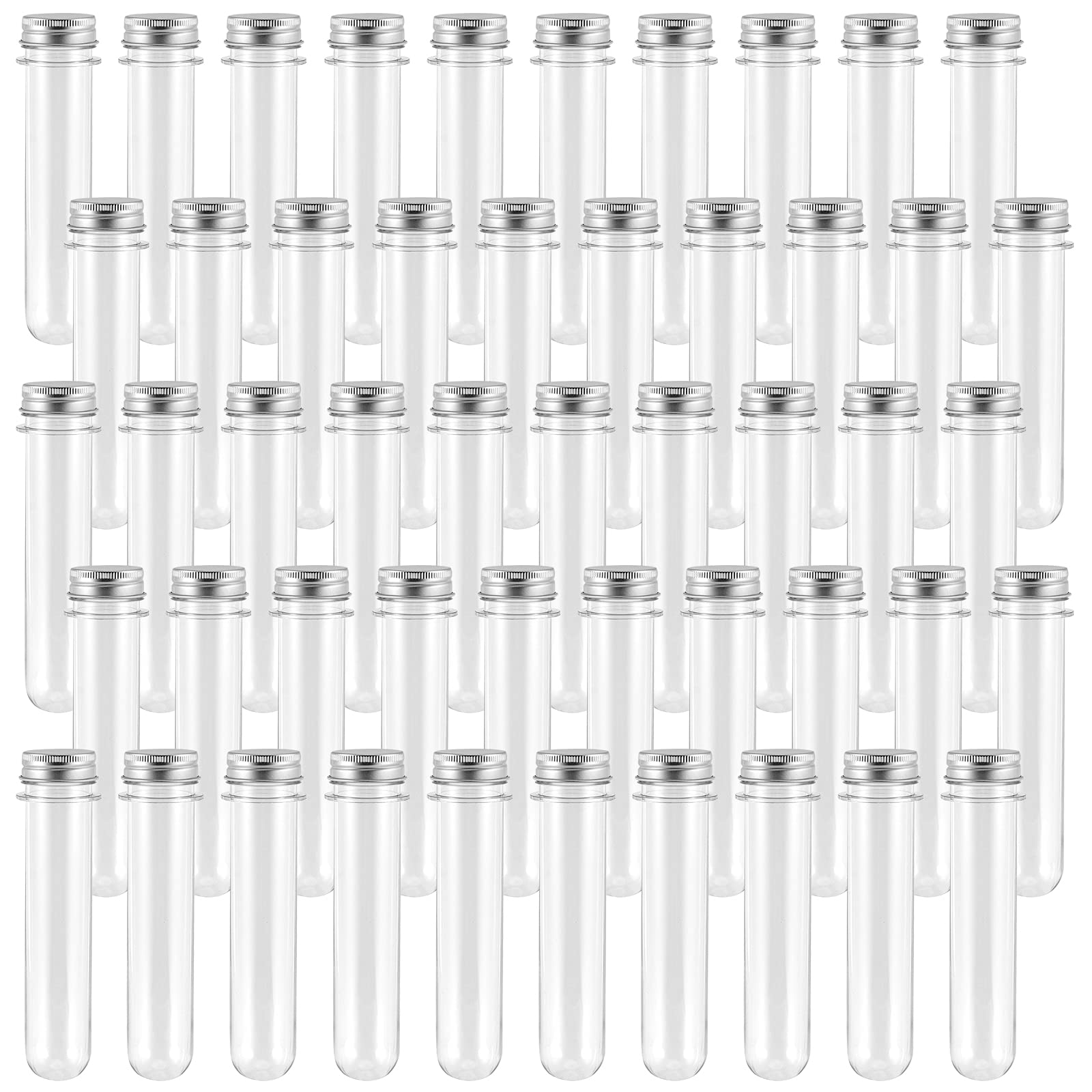 50個 40ml プラスチック試験管 キャップ付き、140 x 25 mm 透明試験管 50枚のシール保護シート付き 科学実験、植物栽培、パーティーデコレーション、キャンディ塩容器｜たねまるクローズショップ