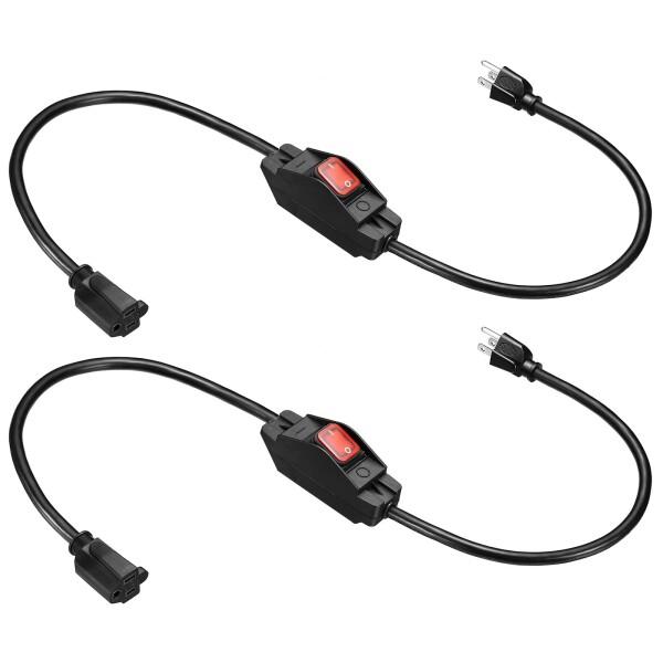 長さ90cm 屋外 延長コード 防水スイッチ付き 2個入り 3プロング 延長ケーブル1875W 14AWG 電気｜たねまるクローズショップ