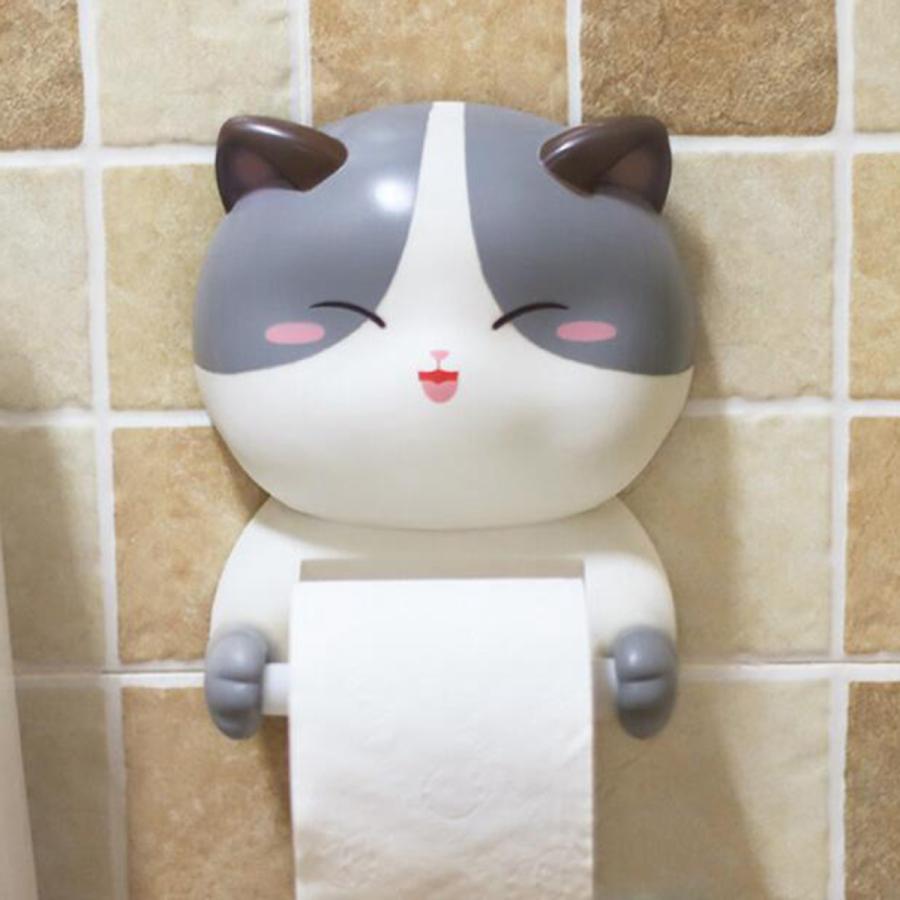 猫型トイレットペーパーホルダーディスペンサーティッシュ納めるスタンドラックイエロー